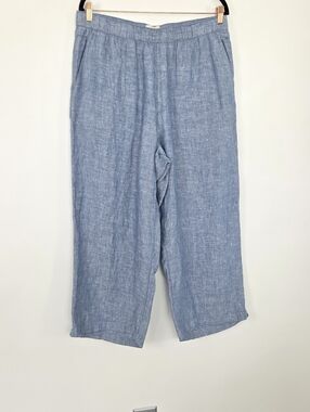 Cynthia Rowley Linen Pocket Cropped Wide-Leg Relaxed Pull-On Blue Pants Size XL